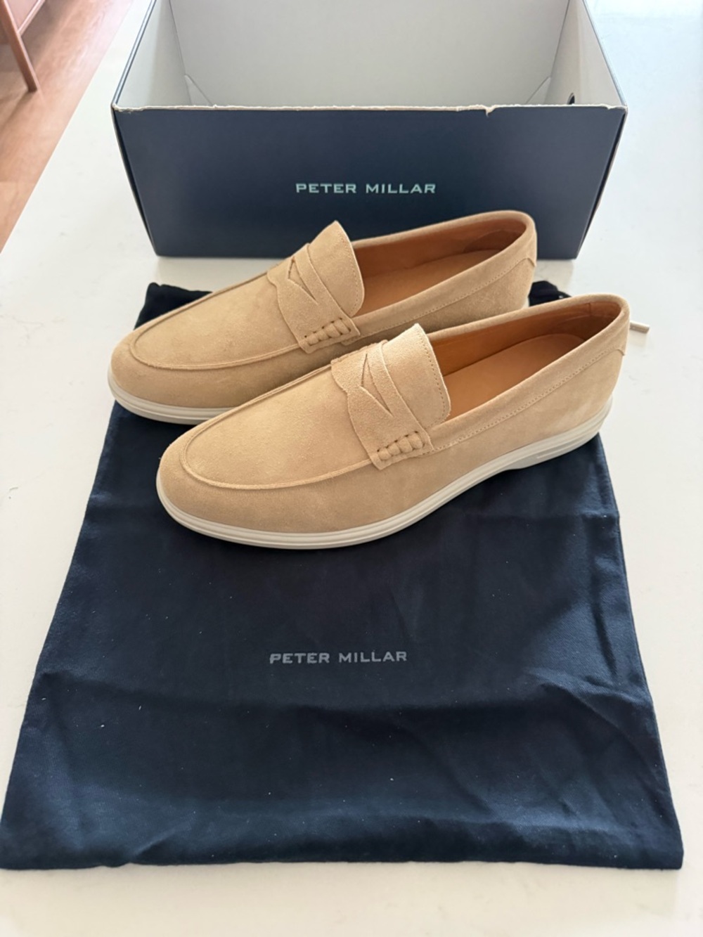 Peter Millar Beige Suede Penny Loafers